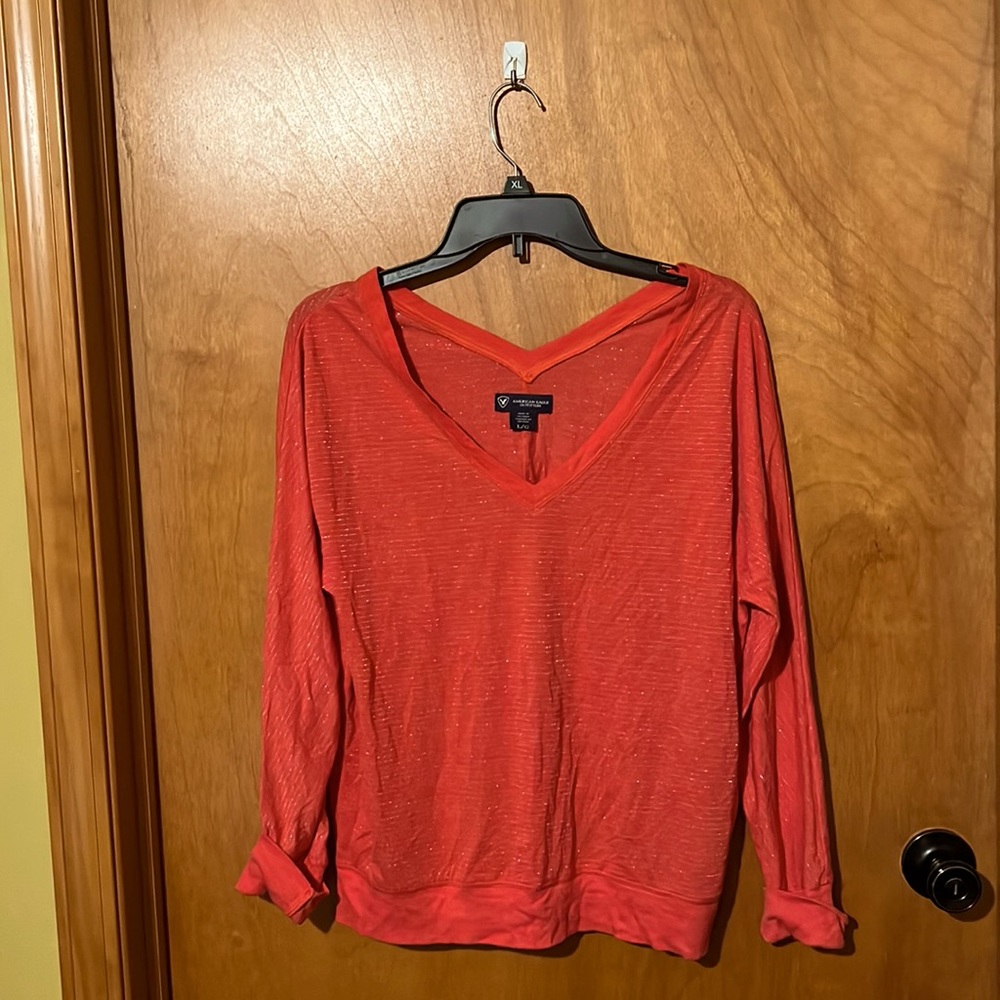 AE Orange stripe shimmer long sleeve. Sz L